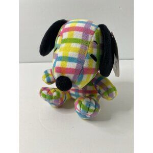 Hallmark Snoopy Pastel Stripes Easter‎ Plaid Plush 6" Beagle Dog Peanuts Stuffed